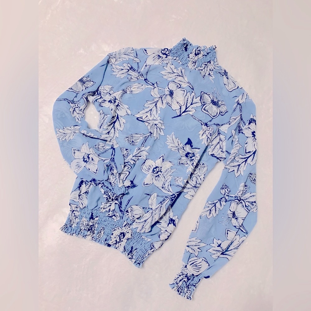 Sheer Blue Floral Blouse S